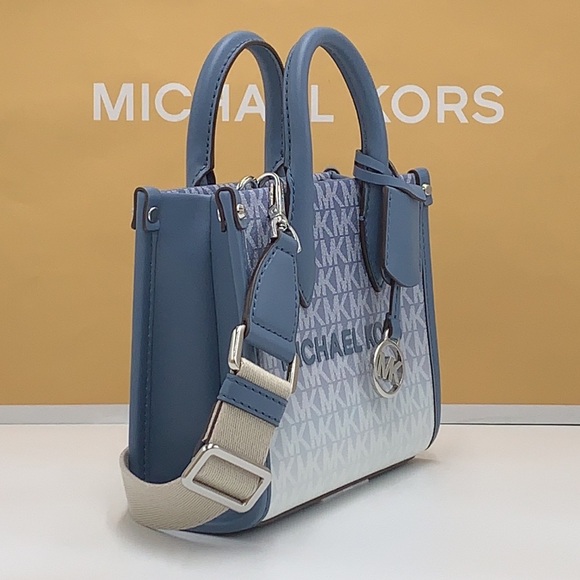Michael Kors Mirella Extra-Small Ombré Logo Crossbody XBODY ShopperBag Denim NWT - Picture 6 of 16